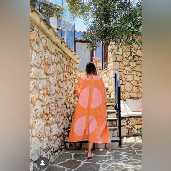 Block Shop Textiles Dot Dash Robe in Apricot 100% Linen size S/M - Picture 2 of 10